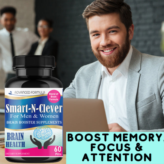 Smart-N-Clever Adult Brain Health Supplement- 60 Pills Memory Booster for Mind Focus - Brain Booster Pills for Concentration Improve Brain Function for Men and Women