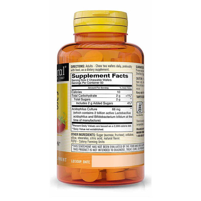 Mason Natural Probiotic Acidophilus with Bifidus 2 Billion CFU per Serving- a Healthy Digestion, Improved Gastrointestinal Health, Strawberry Flavor, 100 Chewable Wafers