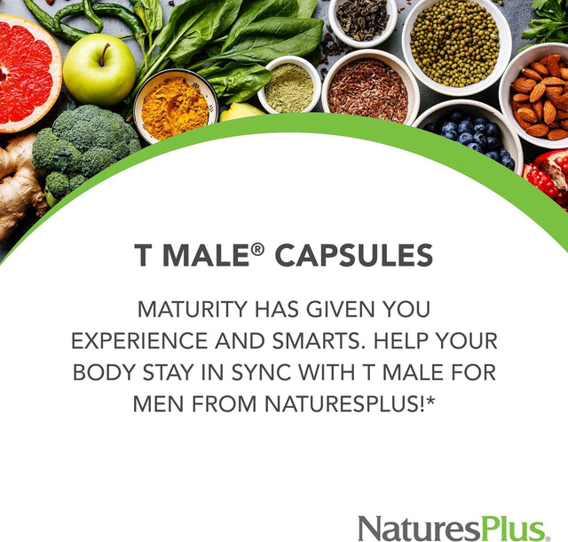 Naturesplus T Male - 60 Vegetarian Capsules - Promotes Muscle Gain & Stamina, Mood Enhancer - Gluten Free - 30 Total Servings