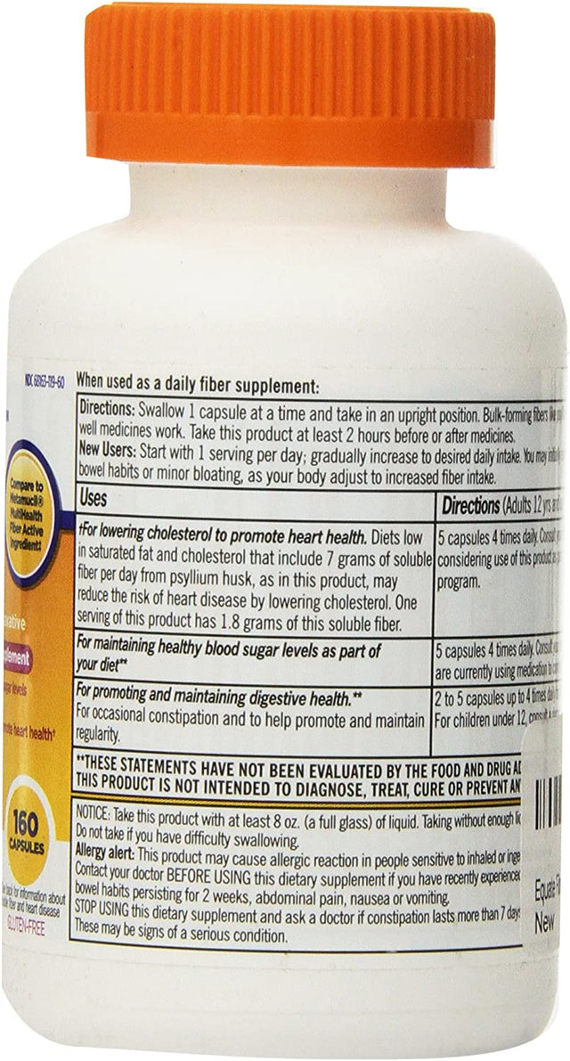 Equate Fiber Therapy, for Regularity Fiber Supplement Capsules, 160-Count Bottle