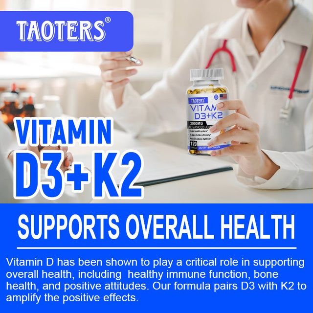 TAOTERS Vitamin K2 (MK7) with D3 Supplement to Support Joint, Bone, and Immune Health Non-Gmo Formula Easy-Swallow Vitamin D and K Complex.