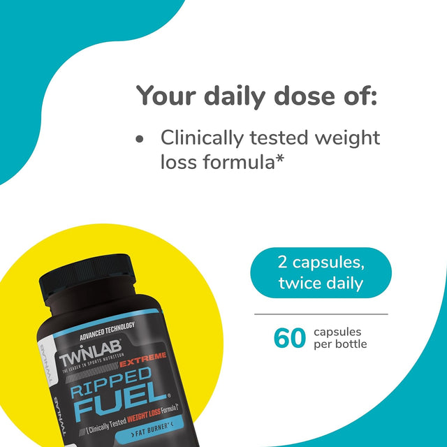 Twinlab Ripped Fuel Extreme - Energy Supplement to Support Weight Management & Muscle Health - 60 Capsules
