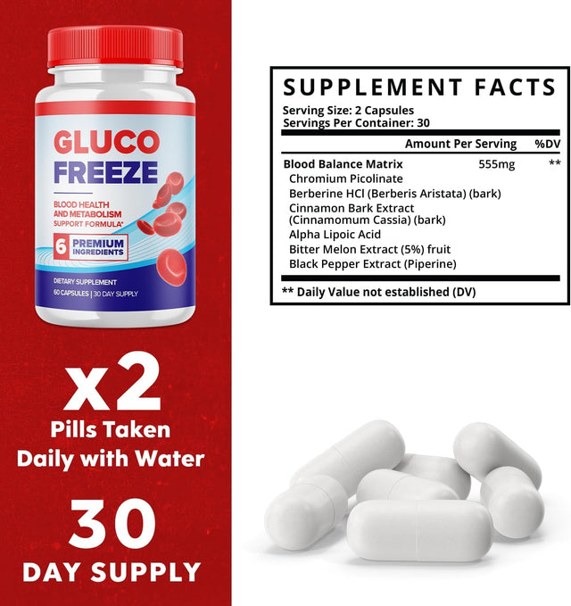 (2 Pack) Gluco Freeze Pills - Pills for Blood Advanced Formula - Gluco Freeze Capsules Blood Support Supplement (120 Capsules)