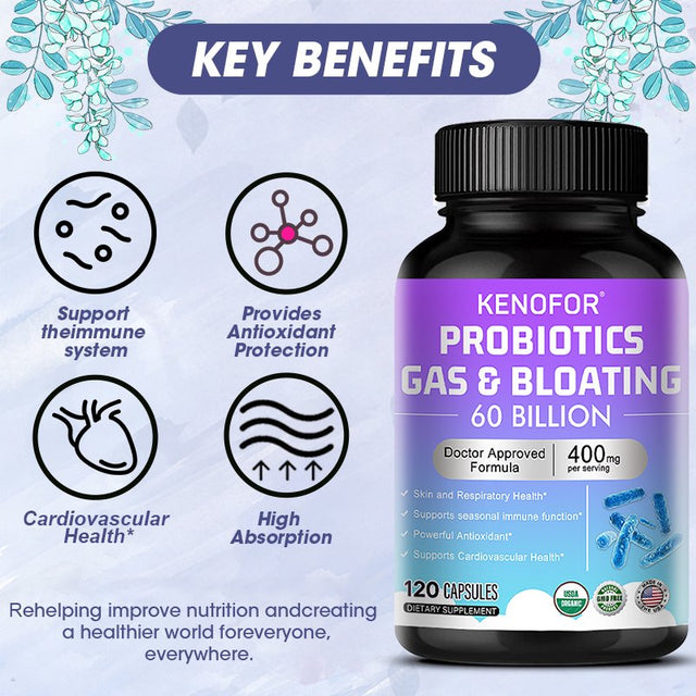 KENOFOR Probiotic Capsules with Lactobacillus Acidophilus, Powerful Antioxidants to Support Skin, Cardiovascular, Digestive, Immune and Respiratory Health