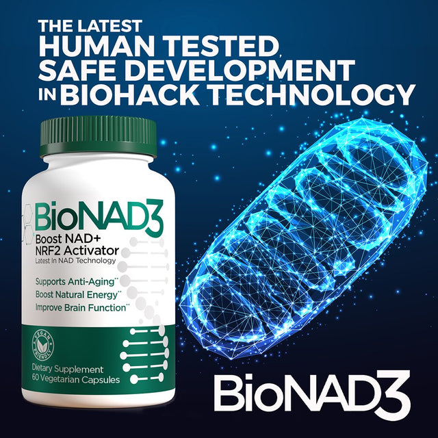 Bionad3 NAD3 NAD+ Supplement | NRF2 Activator | anti Aging | Proven Nicotinamide Riboside Booster | Metabolic Activator | Boosts NAD+ and Natural Energy | 60 Capsules