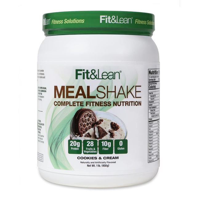 Fit & Lean Meal Shake, Fat Burning Meal Replacement, Meal Replacement with Protein, Fiber, Probiotics and Organic Fruits & Vegetables, Cookies and Cream, 1Lb, 10 Servings per Container
