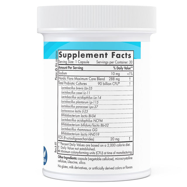 Nordic Naturals Nordic Flora Probiotic Maximum Care, Capsules, Vegan, 30 Ct