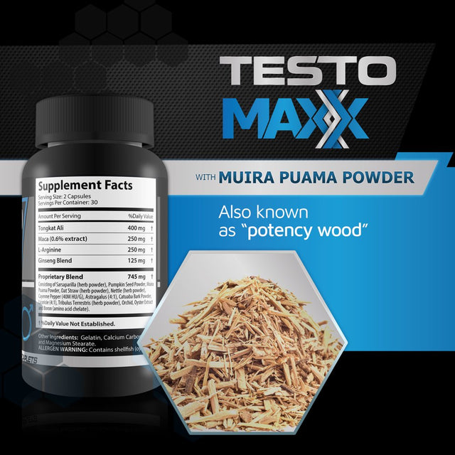 Testo Maxx - All Natural Testosterone Booster - Burn Fat, Build Lean Muscle, and Improve Performance - 60 Caplets