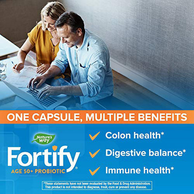 Nature’S Way Fortify Age 50+ 50 Billion Daily Probiotic Supplement, 10 Strains, Digestive Health*, Immune Support*, Colon Health*, Non-Gmo Project Verified, No Refrigeration Required, 30 Capsul