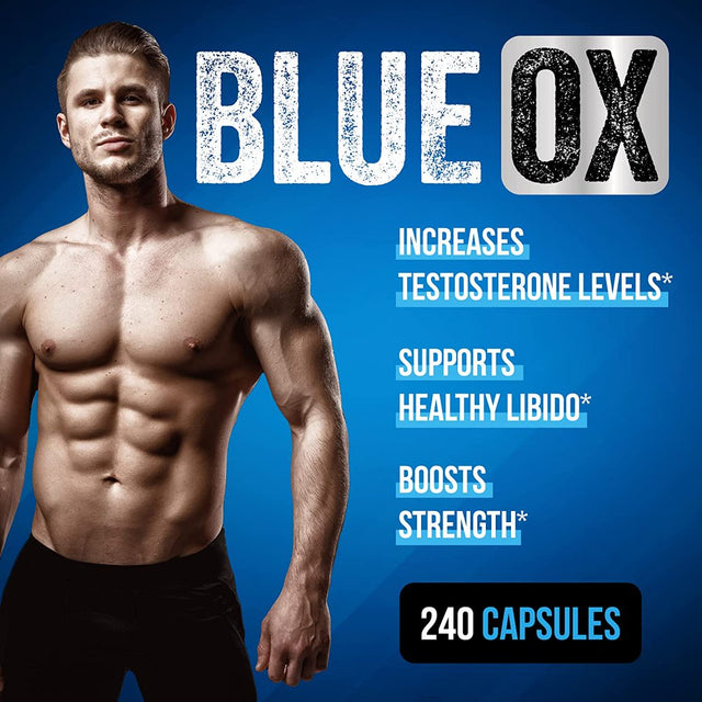 Blue Ox Athlete Enhanced Natural Testosterone Enhancer - Men'S Natural Trial Booster Supplement - Strength Enhancer & Mood Support Pills - 120 Capsules