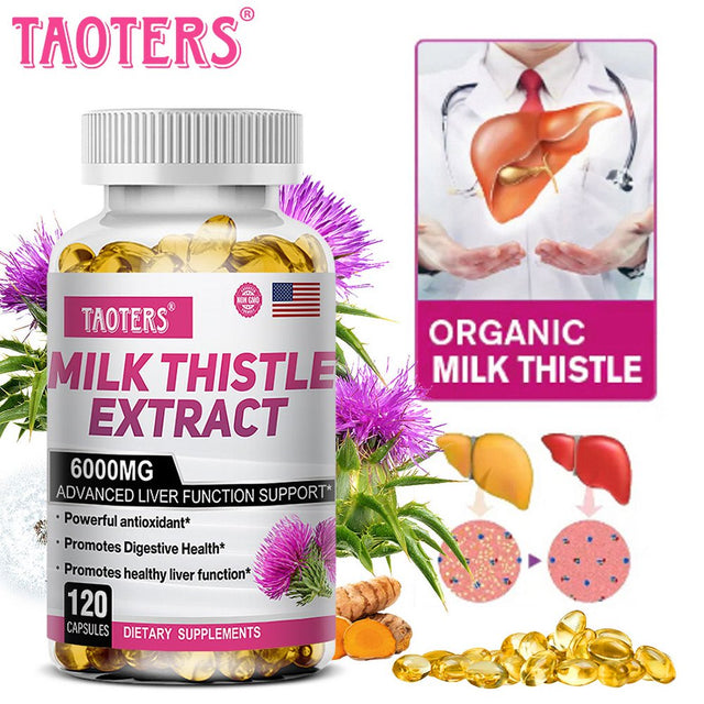 TAOTERS Milk Thistle Extract Capsules, Advanced Liver Support, Powerful Antioxidants, Promote Digestive Health.