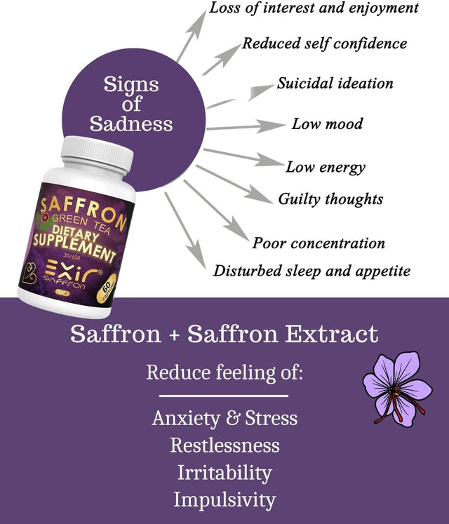 Saffron Dietary Supplement - Antioxidant & Immune Supplement - Heart Support + Brain & Memory Boost, 60 Capsules