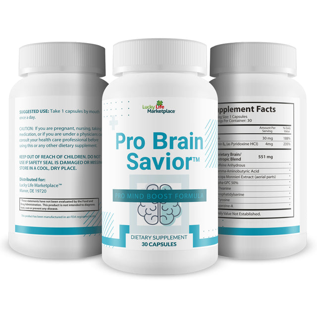 Pro Brain Savior - Nootropic Brain Supplement - Pro Mind Boost Formula for Memory, Focus, & Clarity - Study Pills - Bacopa, Niacin, Caffeine + L-Theanine, GABA - Promote Memory Retention & Learning