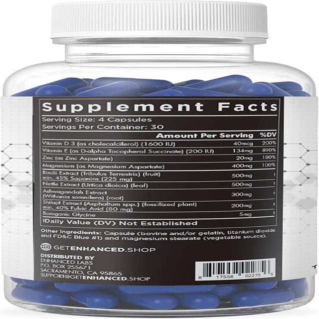 Blue Ox Athlete Enhanced Natural Testosterone Enhancer - Men'S Natural Trial Booster Supplement - Strength Enhancer & Mood Support Pills - 120 Capsules