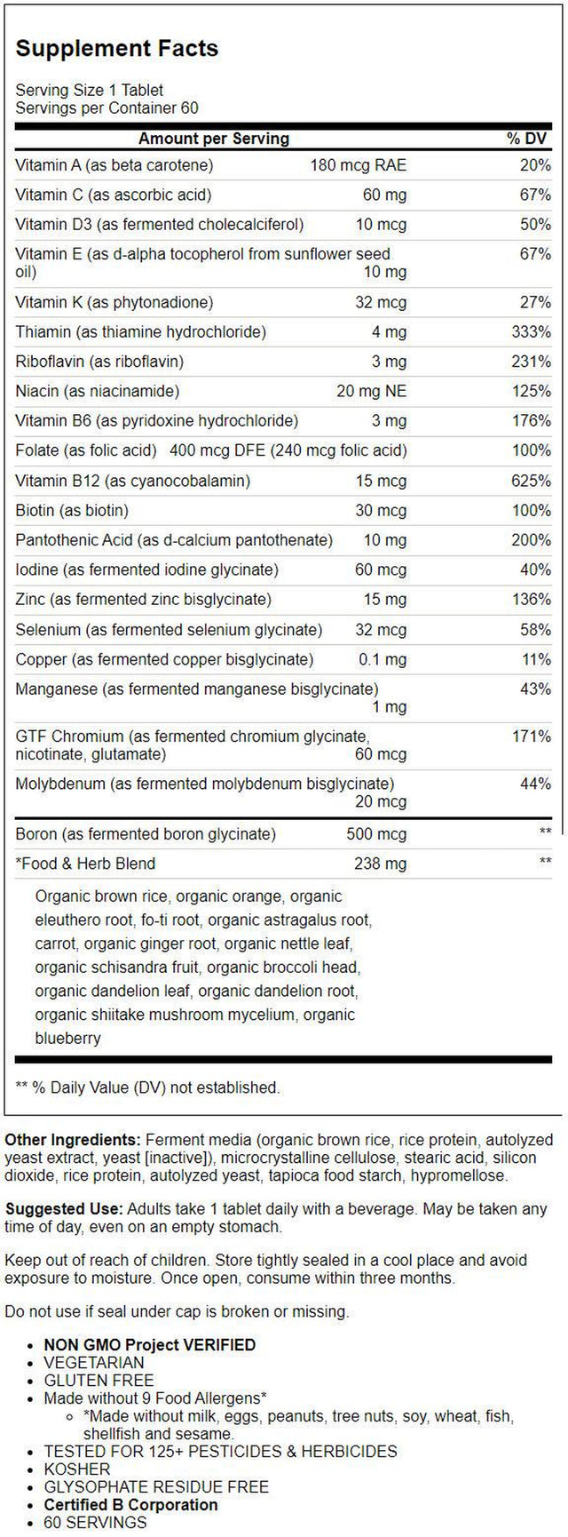 Megafood Men'S One Daily Multivitamin 60 Tabs