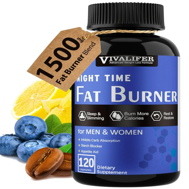 Night Time Fat Burner, Appetite Suppressant and Sleep Aid Supplement, Boost Metabolism, Weight Loss Pills for Women and Men, 120 Capsules Healthier Diet Pills