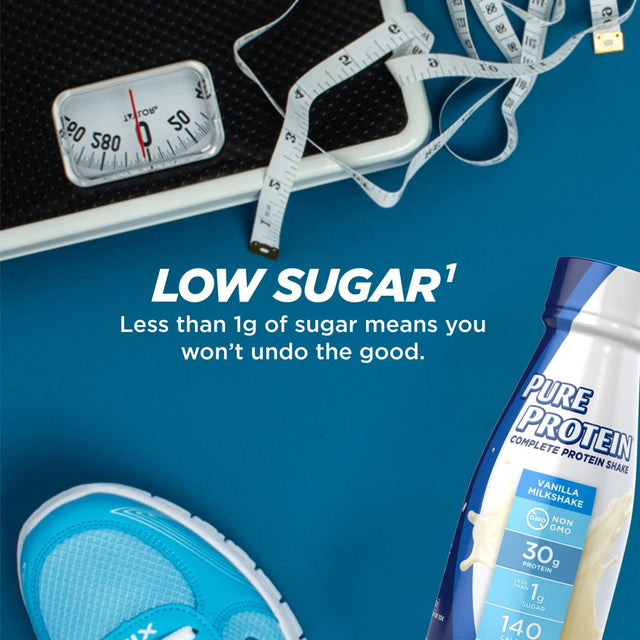 Pure Protein Vanilla Protein Shake, 30G Complete Protein, Ready to Drink and Keto-Friendly, Vitamins A, C, D, and E plus Zinc to Support Immune Health, 11Oz Bottles, (Pack of 12)