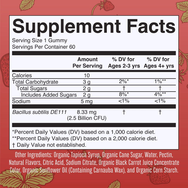 Maryruth'S | USDA Organic Kids Probiotic Gummies | 2.5 Billion CFU | Strawberry Flavor | Vegan, Non-Gmo | 60 Count | Unisex