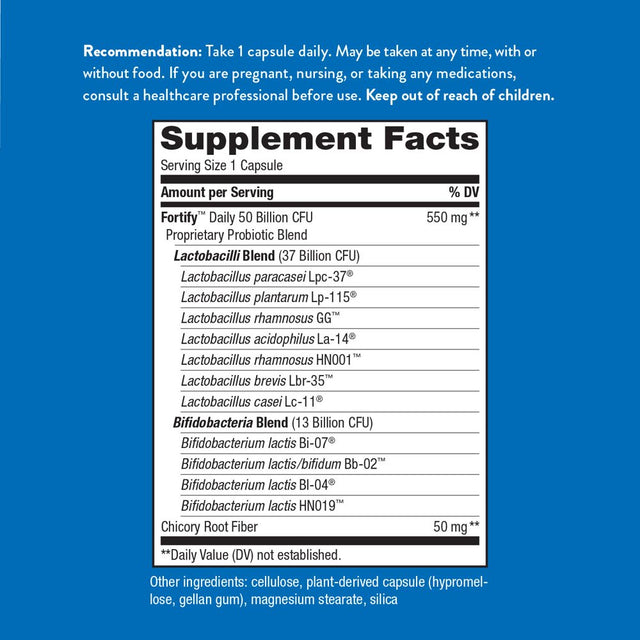 Nature’S Way Fortify Extra Strength Daily Probiotic, 50 Billion Live Cultures, 11 Strains, Prebiotic, 30 Capsules