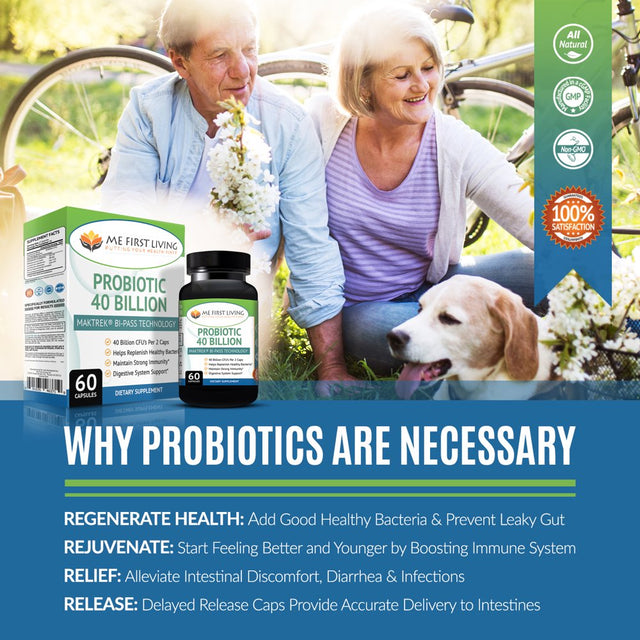 Probiotic 40 Billion CFU Supplement, Maktrek Bi-Pass Technology, Triple Strength, for Men and Women - 60 Capsules