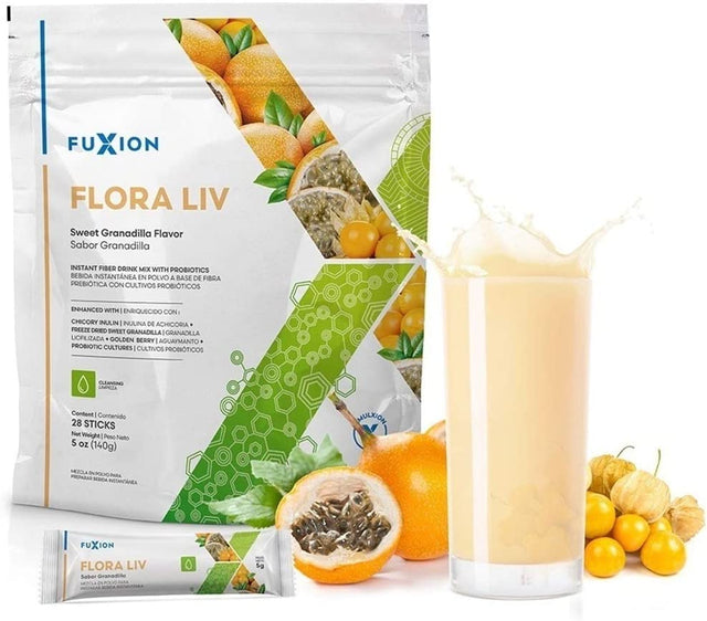 Petseeker Fast Acting Immune Defense-Fuxion Flora Liv,10Bil CFU Active Live Probiotics Formulated W,Prebiotic Fiber from Chicory Inulin for Good Bacteria Self-Regeneration(Sweet Granadilla,28 Sachets)