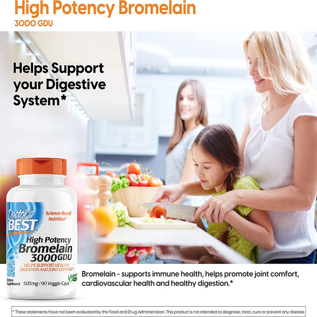 Doctor'S Best 3000 GDU Bromelain Proteolytic Digestive Enzymes Supplements, Supports Healthy Digestion, Joint Health, Nutrient Absorption, 500 Mg, 90 VC