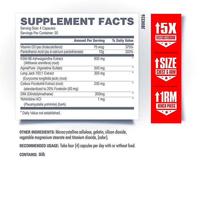 Androrush 120 Caps, Testosterone & Performance Enhancer with Ashwagandha, Betancourt (120 Capsules/30 Servings)