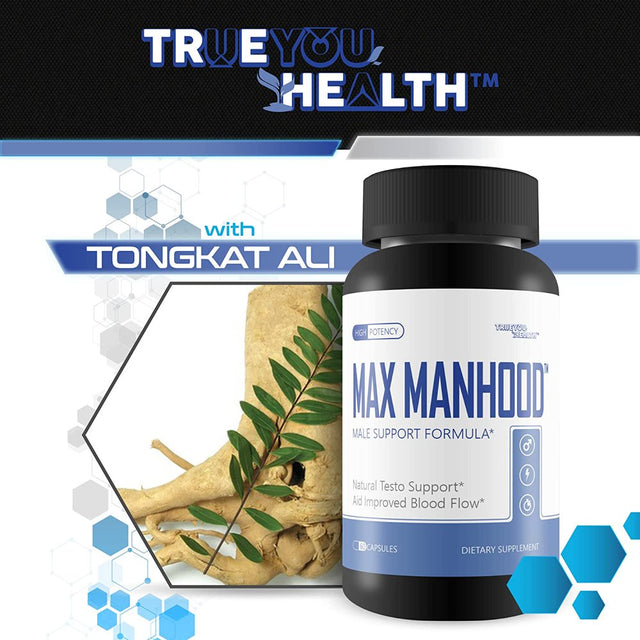 Max Manhood Testosterone Booster Pills - Aids in Improved Muscle Growth, Performance, & Nutrient Delivery - with L-Arginine for Blood Flow - 60 Count