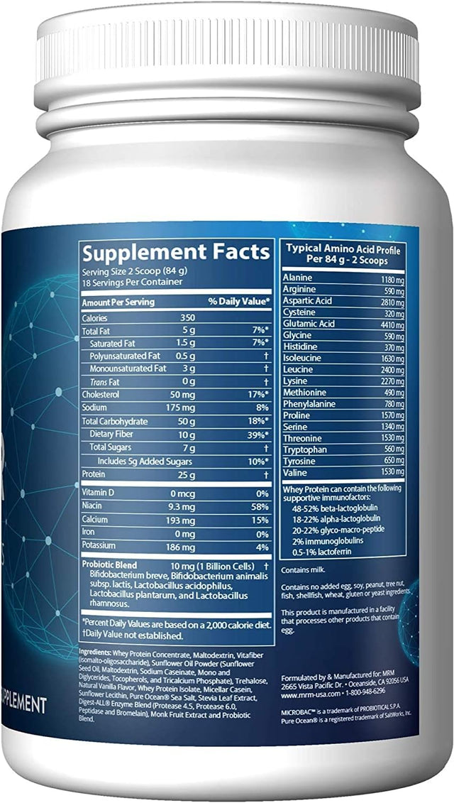 MRM Nutrition Gainer Protein with Probiotics + Postbiotics | Vanilla Flavored | 25G Protein | Whey Concentrate + Isolate + Micellar Casein| Slow + Fast Digesting| with Digestive Enzymes | 18 Servings