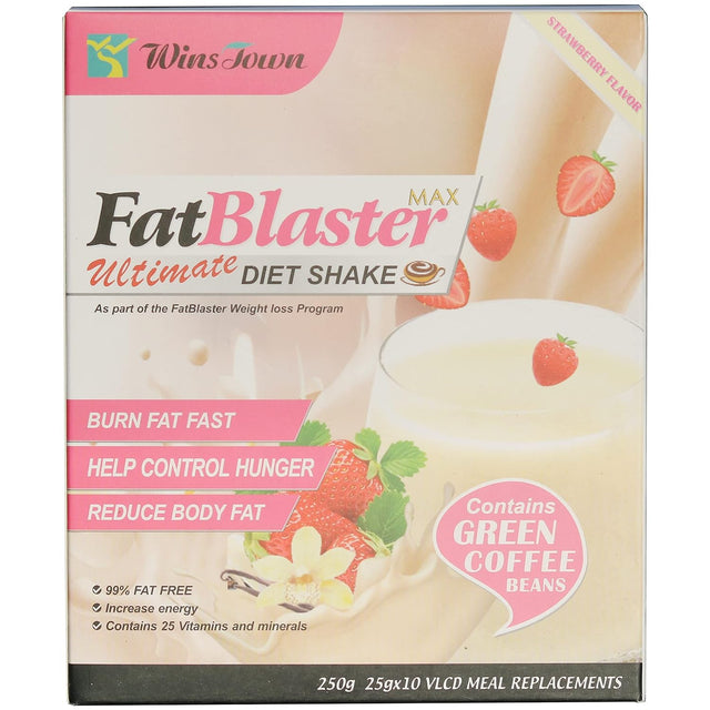 Wins Town Weight Loss Shake, Fat Blaster Diet Shake, Meal Replacement Powder for Dieters, High Protein and Increase Energy (Strawberry Flavor, 25G*10Bags)