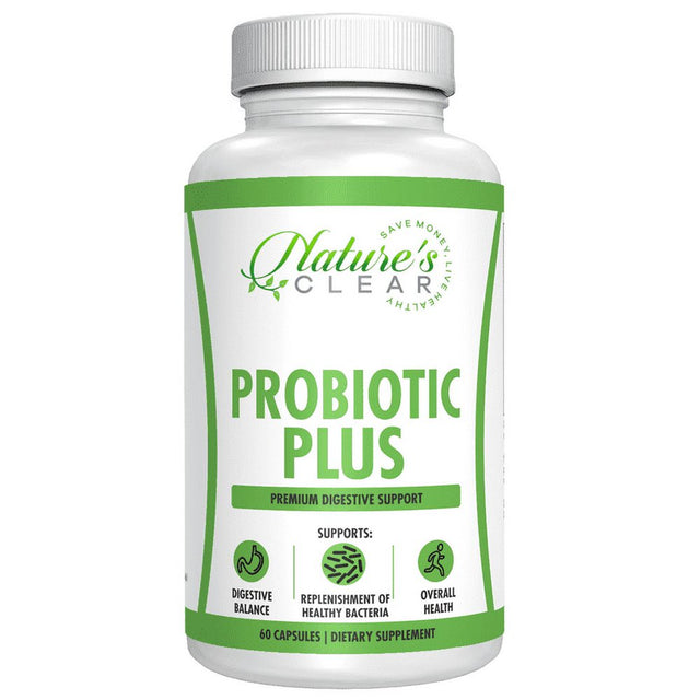 Nature'S Clear Probiotic plus Supplement, Premium Digestive Support 60 Capsules