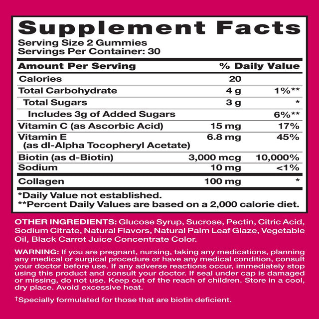 Pink Hair Skin Nails Gummies | 60 Count | plus Collagen | Vitamins for Women | Strawberry Flavor