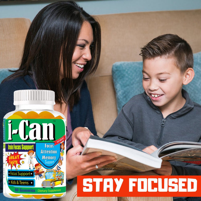 I-Can Brain Booster Supplement for Kids, Improve Focus & Attention - 60 Gummies