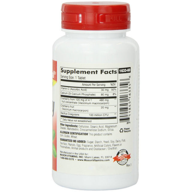 Mason Natural Highly Concentrated Cranberry with Probiotic Tablets 60 Ea (Pack of 4)