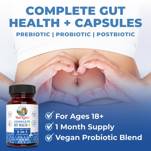 Maryruth Organics | 3-In-1 Prebiotic + Probiotic + Postbiotic | Complete Gut Health | Vegan, Non-Gmo | 60 Capsules