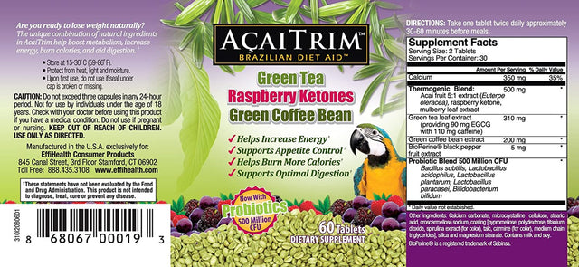 Acaitrim- Weight Loss Supplement- Green Tea Extract, Green Coffee Bean Extract, Raspberry Ketones, Acai, & Probiotics – Supports Metabolism & Energy for Men & Women- 60 Acai Berry Capsules