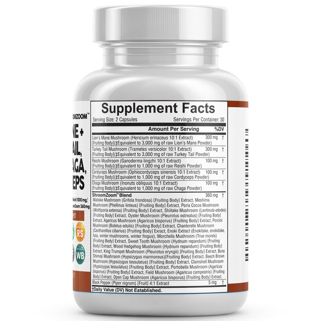 Lions Mane 3000Mg 20In1 Mushroom Supplement with Turkey Tail 2000Mg Reishi 1000Mg Cordyceps Chaga 1000Mg Maitake Meshima Poria Cocos Shiitake Oyster Porcini Enoki 60 Count Made in USA