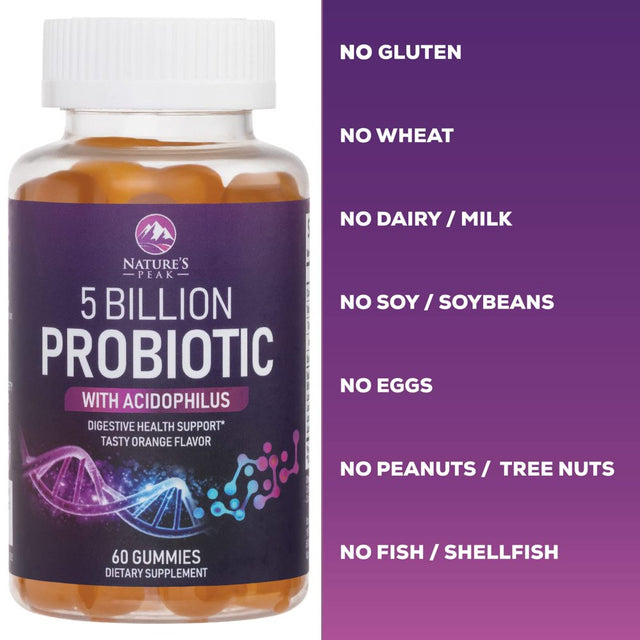 Nature’S Acidophilus Probiotics for Women & Men Gummies, 5 Billion CFU, 6 Strains, Daily Probiotic Supplement Gummy to Support Digestive Health, No Refrigeration Needed, Orange Flavor - 60 Gummies