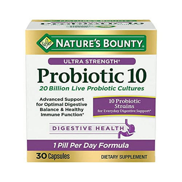 Nature’S Bounty Probiotic 10, Ultra Strength Daily Probiotic Supplement, Support for Digestive, Immune and Upper Respiratory Health, 1 Pack, 30 Capsules