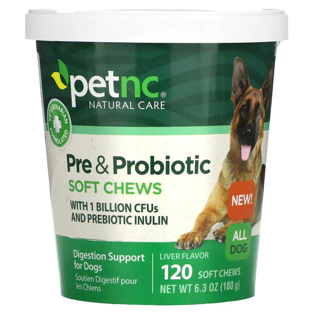 Petnc NATURAL CARE Pre & Probiotic Soft Chews, All Dogs, Liver, 120 Soft Chews, 6.3 Oz (180 G)