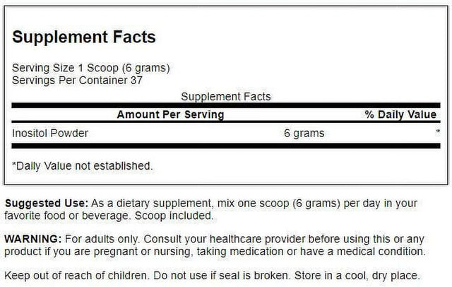 Swanson 100% Pure Inositol Powder - Natural Supplement Promoting Focus, Mental Relaxation & Mood Support - Supports Nervous System & Cellular Health - (8Oz)