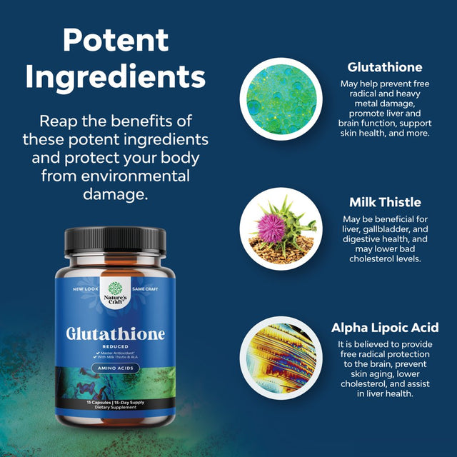 Pure Glutathione Supplement with Glutamic Acid - L Glutathione Pills with Silymarin Milk Thistle Extract ALA and Amino Acid Complex for Liver Support Potent Skin Care Immunity and Brain Health
