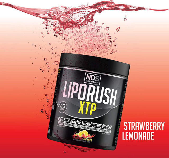 LIPORUSH NDS Nutrition XTP Thermogenic Fat Burner with L-Carnitine - Energy, Focus, and Appetite Control - Extreme Thermogenic Fat Burning Powder Weight Loss - Strawberry Lemonade (45 Servings)
