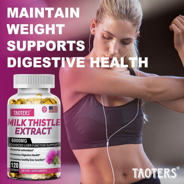 TAOTERS Milk Thistle Extract Capsules, Advanced Liver Support, Powerful Antioxidants, Promote Digestive Health.