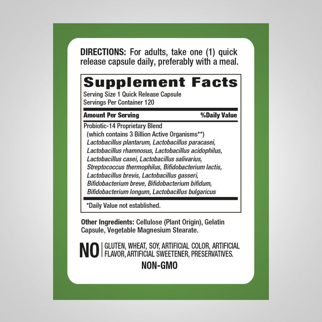Probiotic Acidophilus 14 Strains 3 Billion Organisms | 120 Capsules | by Piping Rock