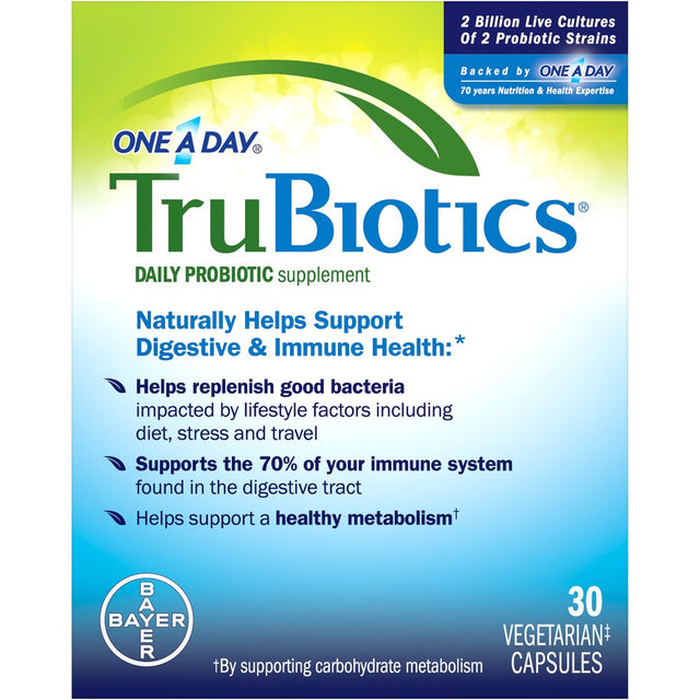 One a Day Trubiotics, Daily Probiotic Supplement for Digestive Health, 30-Capsule Box