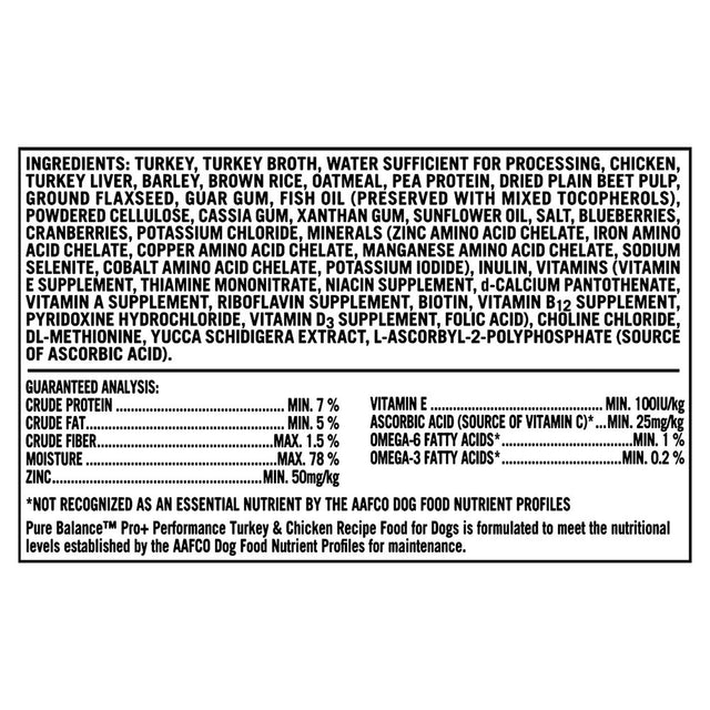 Pure Balance Pro+ Performance Wet Food for Dogs, Turkey & Chicken Recipe, 12.5 Oz