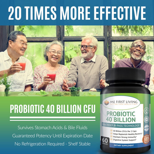 Probiotic 40 Billion CFU Supplement, Maktrek Bi-Pass Technology, Triple Strength, for Men and Women - 60 Capsules