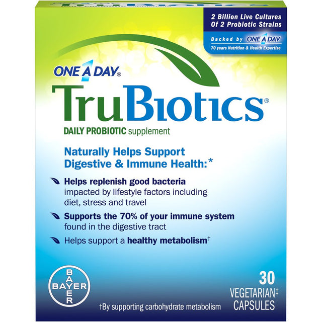 One a Day Trubiotics, Daily Probiotic Supplement for Digestive Health, 30-Capsule Box