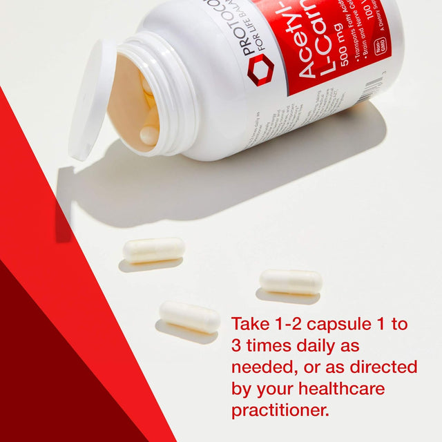 Protocol Acetyl-L-Carnitine 500Mg - Supports Energy, Brain & Mitochondrial Health* - Brain Pills - Amino Acid - Made without Gluten, Non-Gmo, Vegan - 100 Veg Caps